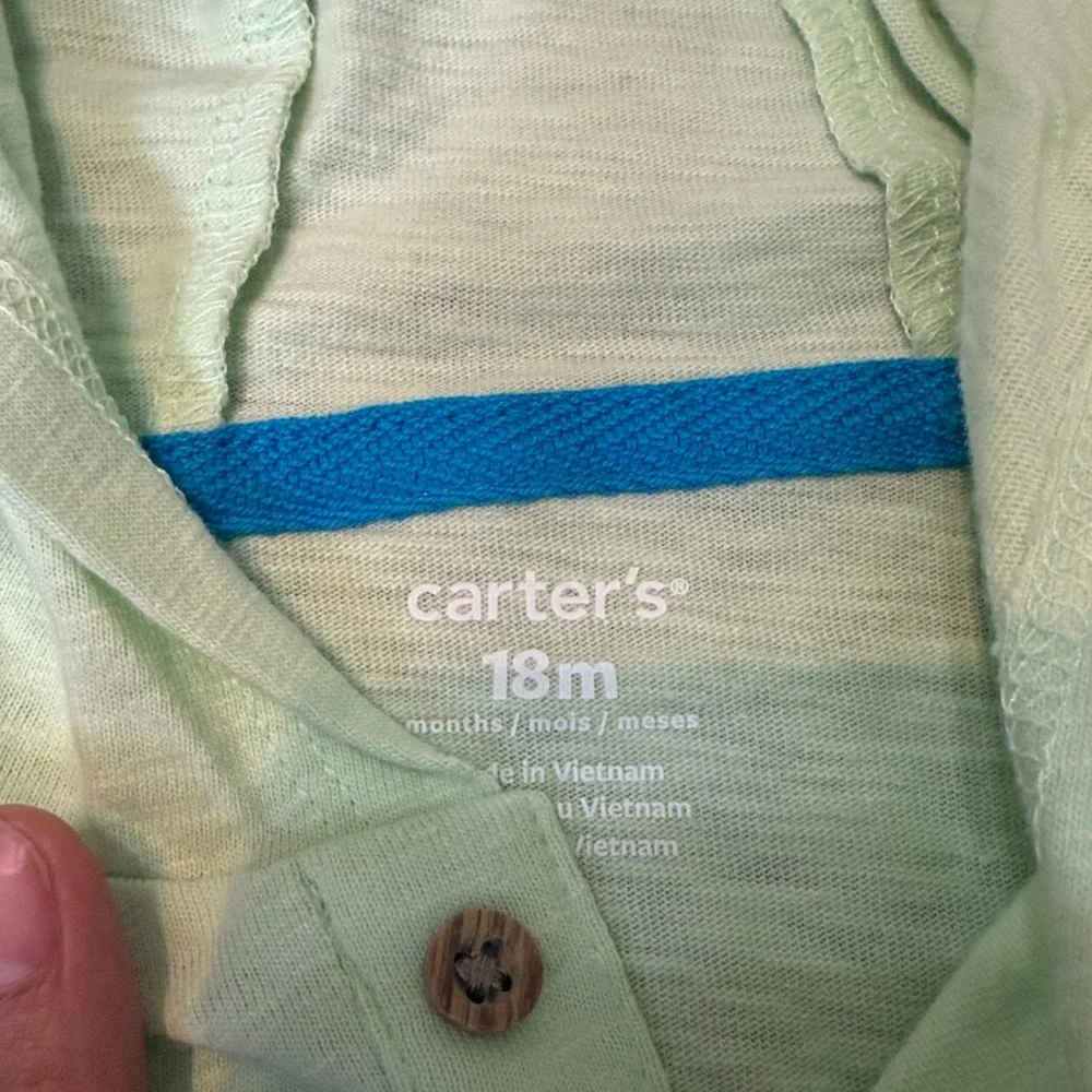 Carters Neon Green Short Sleeve Hooded Romper Size 18 M